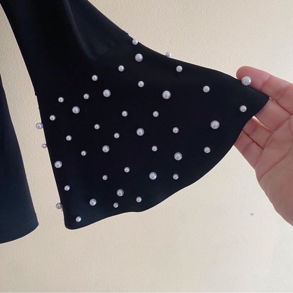 Joseph Ribkoff Top Woman 10 Black Pearl Accent Bell 3/4 Sleeves Boat Neck 191148 - Picture 7 of 15